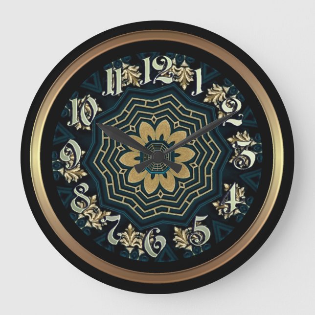 Chic Gold & Green Asian Style Large Clock (Front)