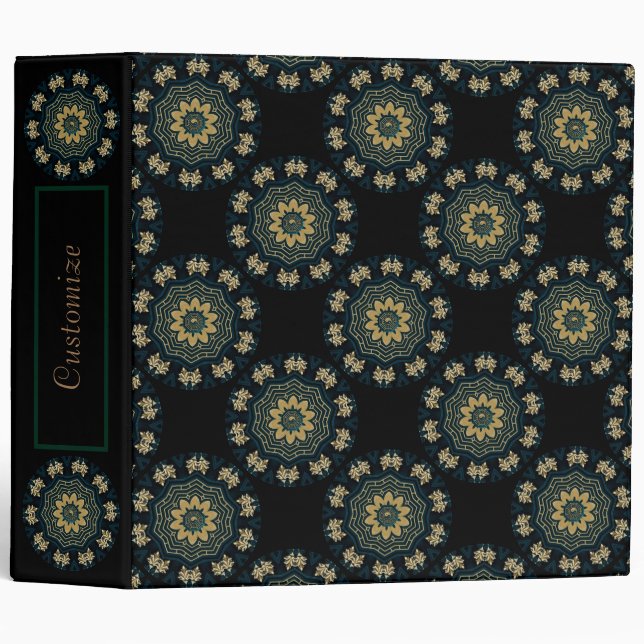 Chic Gold & Green Asian Style Pattern Binder (Front/Spine)