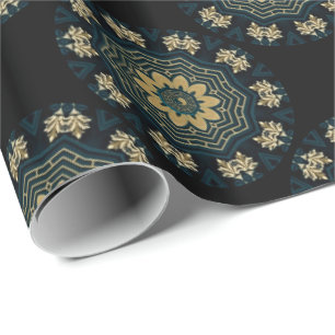 Chic Gold & Green Asian Style Pattern Wrapping Paper