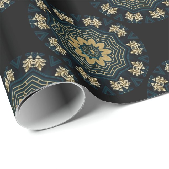 Chic Gold & Green Asian Style Pattern Wrapping Paper (Roll Corner)
