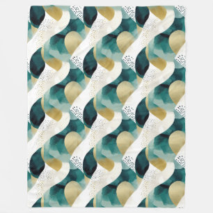 Chic Gold Green White Abstract Fleece Blanket