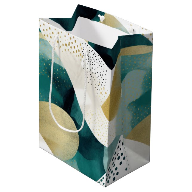 Chic Gold Green White Abstract Medium Gift Bag (Front Angled)