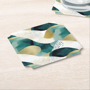 Chic Gold Green White Abstract Paper Coaster