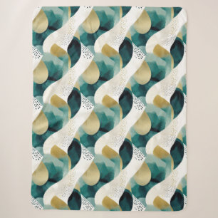 Chic Gold Green White Abstract Sherpa Blanket