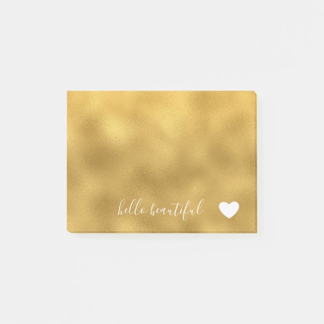 Chic Gold Hello Beautiful Heart Post-it Notes (Front)