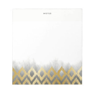 Chic Gold Ikat Pattern Grey Personalized Notepad