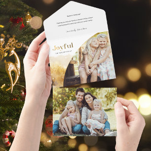 Chic Gold Joyful Script w/Curved Photo  All In One Invitation