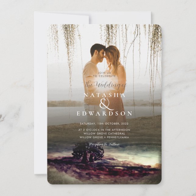 Chic Gold Landscape Overlay 2 Photos Wedding Invitation (Front)