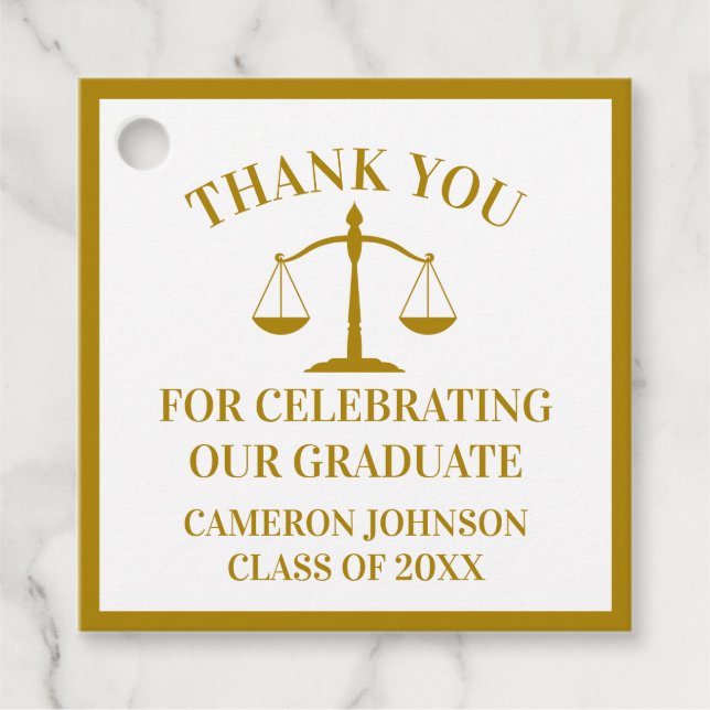 Chic Gold Law School Graduation Party Favour Tags (Front)