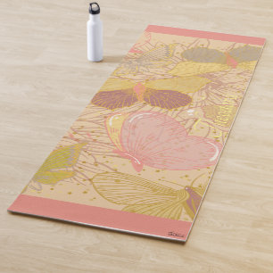 Chic Gold Leaf and Butterfly Pink Background Yoga Mat