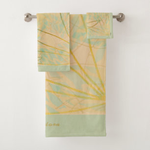Chic Gold Leaf Aqua Pink Bath Towel Set