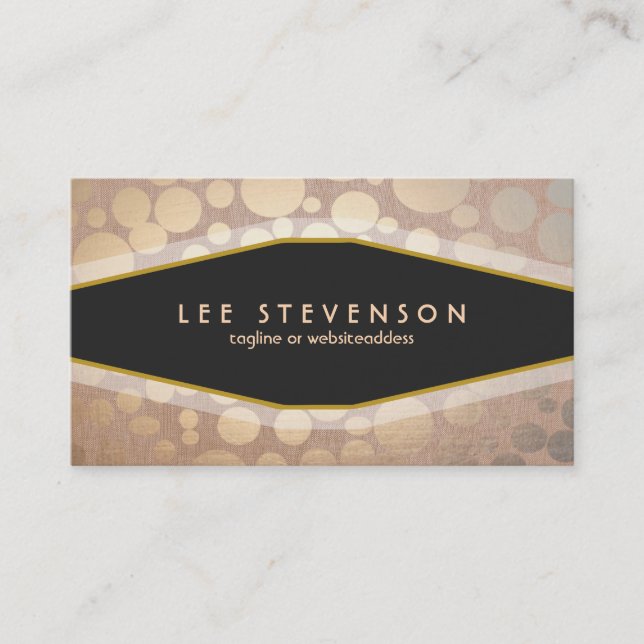 Chic Gold Leaf Circles Beige Linen Look Fashion Business Card (Front)
