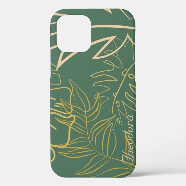 Chic Gold Leaf Green Background Case-Mate iPhone Case (Back)