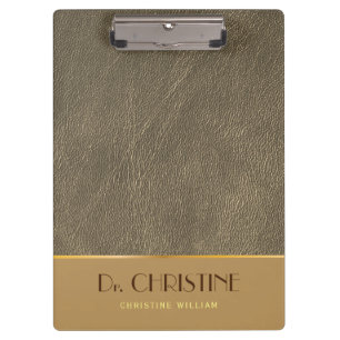 Chic gold leather brown custom name Elegant Clipboard
