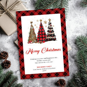 Chic Gold Leopard Christmas Tree Watercolor Card