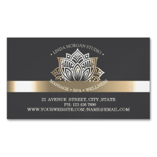 Chic Gold Lotus Flower Gray Magnetic Business Card
