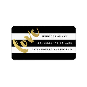 Chic Gold LOVE Black Stripe Address Labels