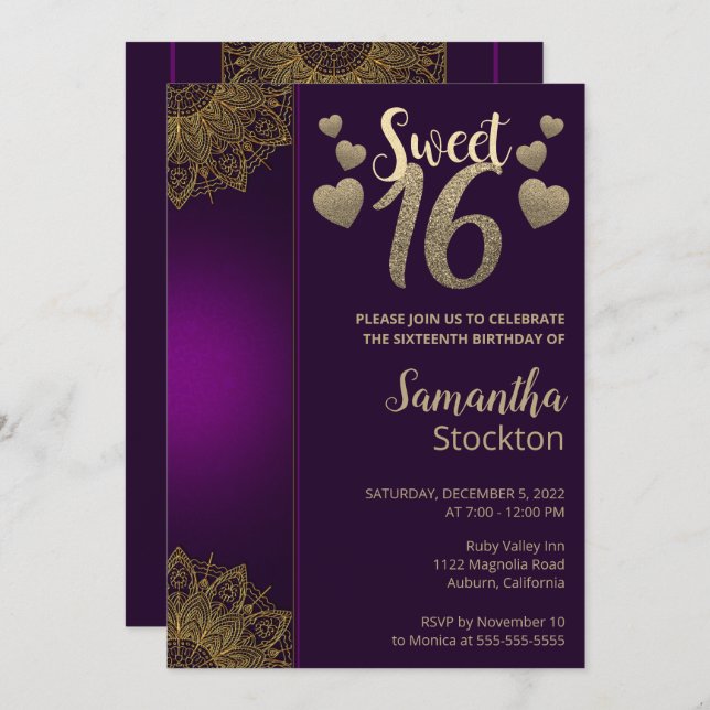 Chic Gold Mandala Sweet 16 Invitation (Front/Back)