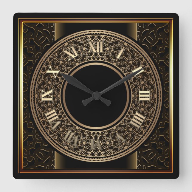 Chic Gold Medallion 2 Square Wall Clock (Front)