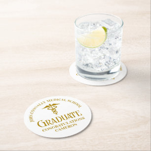 Chic Gold Medical School Graduation Party Round Paper Coaster