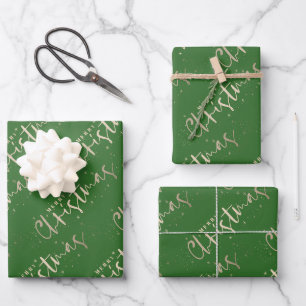 Chic Gold Merry Christmas on Green Wrapping Paper Sheet