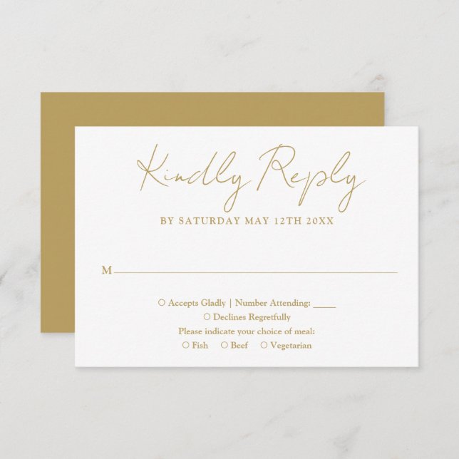Chic Gold Minimalist Elegant Script Wedding RSVP Card (Front/Back)