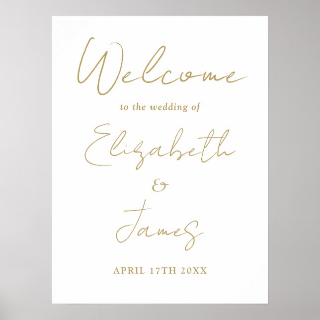 Chic Gold Minimalist Script Wedding Welcome Sign (Front)