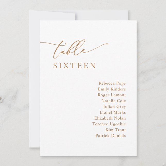 Chic Gold Minimalist Wedding Seating Chart Card (Front)