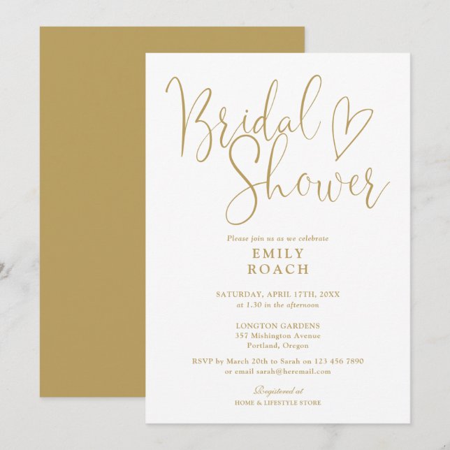 Chic Gold Modern Elegant Script Bridal Shower Invitation (Front/Back)