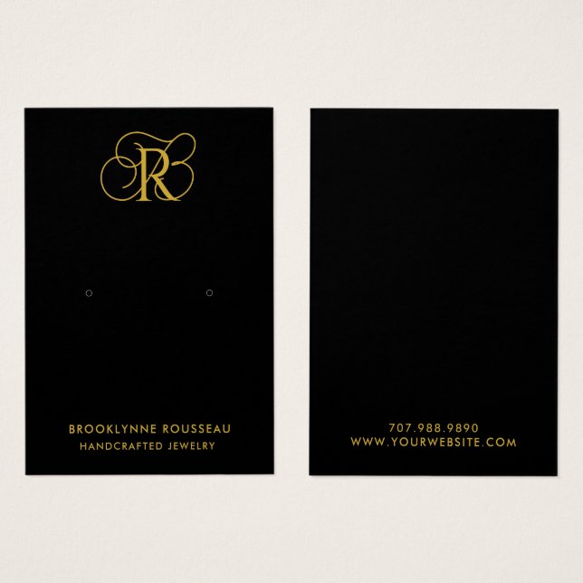 Chic Gold Monogram Black Earring Display Card (Front & Back)