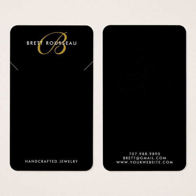 Chic Gold Monogram Black Necklace Display Card (Front & Back)