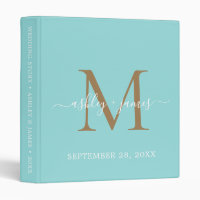 Chic Gold Monogram Script Turquoise Blue Wedding
