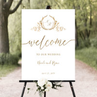 Chic Gold Monogram Wedding Welcome Sign 