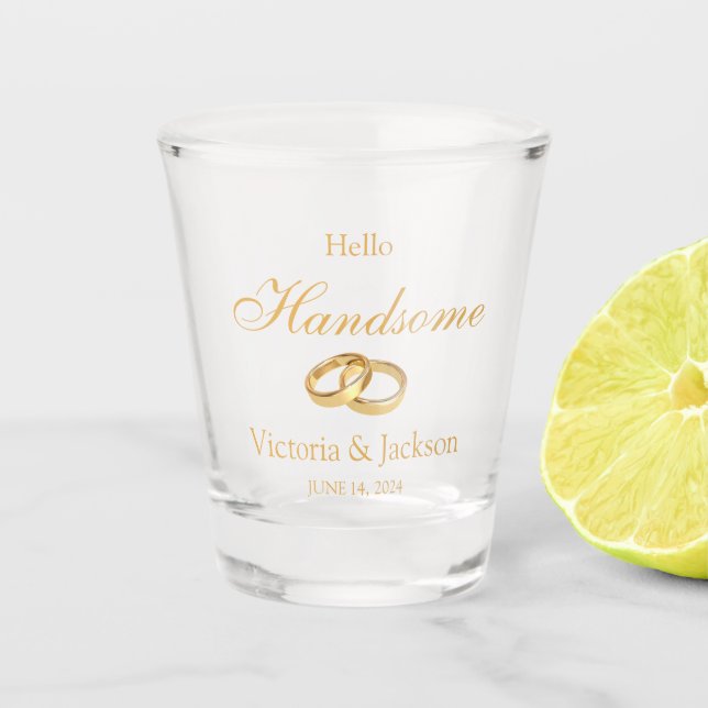 Chic Gold Monogrammed Wedding Keepsake Shot Glass (Front)