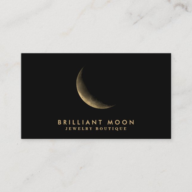 Chic Gold Mystical Moon Phase Black Business Card (Front)