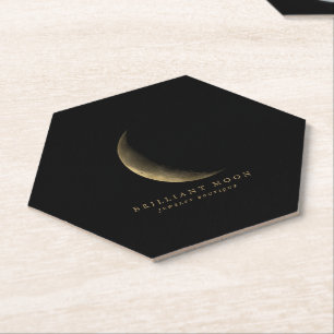 Chic Gold Mystical Moon Phase Black  Paper Coaster