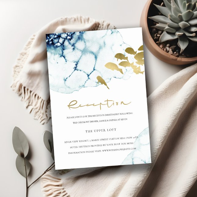 CHIC GOLD NAVY UNDERWATER FISH WEDDING RECEPTION ENCLOSURE CARD (Creator Uploaded)