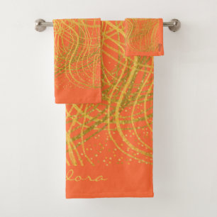 Chic Gold Orange Abstract Bath Towel Set