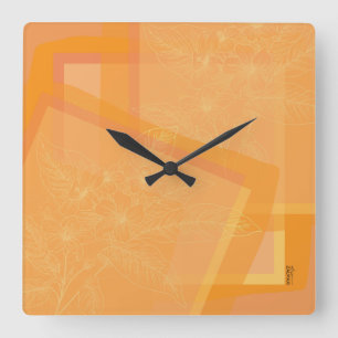 Chic Gold Orange Abstract Floral Square Wall Clock