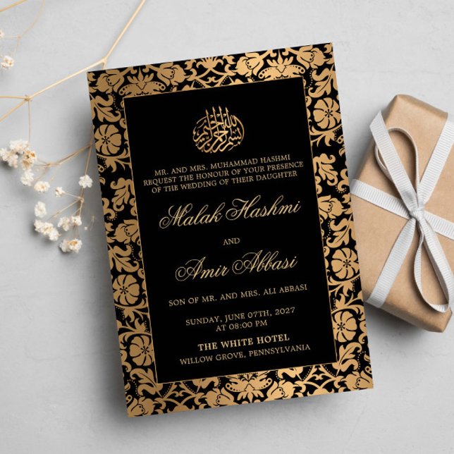 Chic Gold Oriental Black Islamic Muslim wedding Invitation (Creator Uploaded)