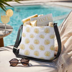 Chic Gold Palm Frond on White Travel / Shopping Crossbody Bag