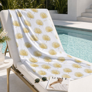 Chic Gold Palm Leaves Beach Towel