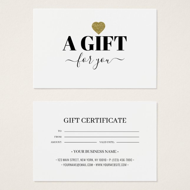 Chic Gold Parties scintillant Heart Carte de certi (Devant & derrière)