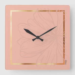Chic Gold Pink Abstract Floral Frame Square Wall Clock