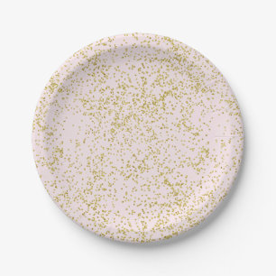 Chic Gold Pink Blush Confetti Sparkle Paper Plate
