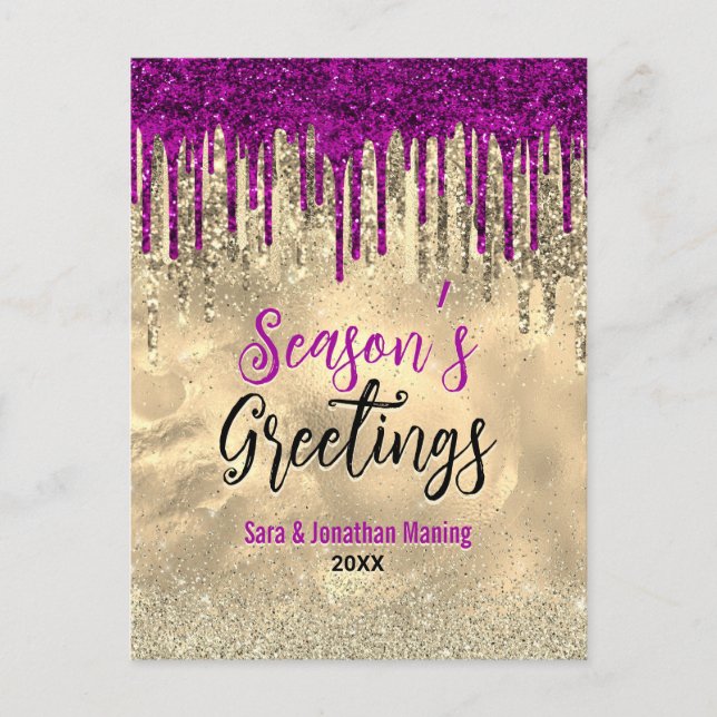Chic gold pink glitter drips Christmas new year  Postcard (Front)