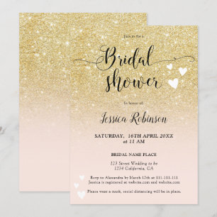 Chic gold pink hearts script chic bridal shower invitation