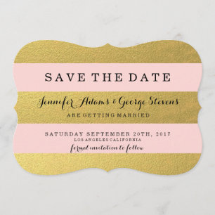 CHIC GOLD PINK STRIPES SAVE THE DATE
