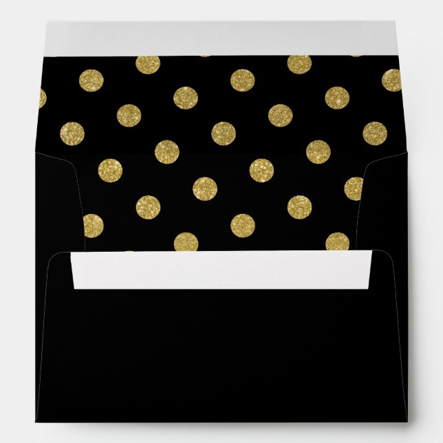 Chic Gold Polka Dot Pattern Black Envelope (Back (Bottom))