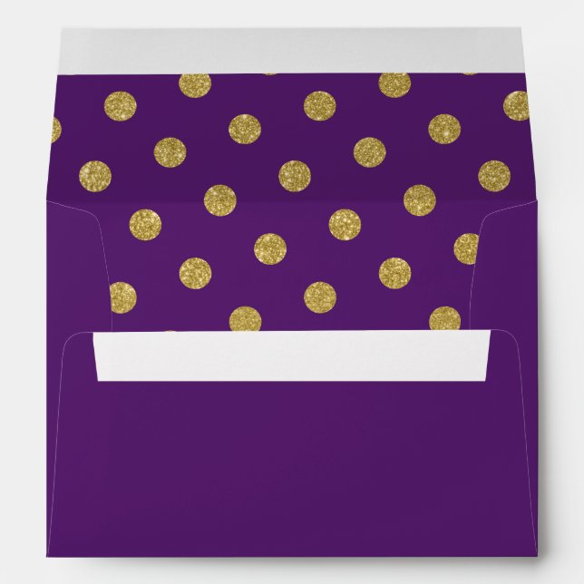 Chic Gold Polka Dot Pattern Purple Envelope (Back (Bottom))